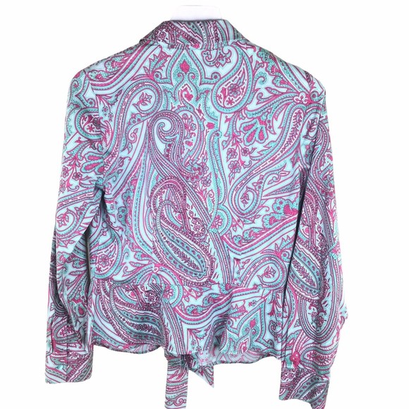 Jones New York Women Blouse Tie front Small Green Pink Paisley Small - Picture 2 of 15